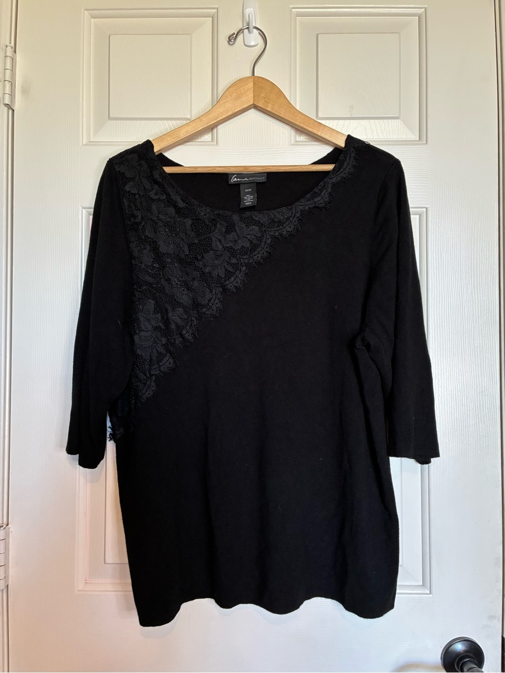 Lane Bryant Black Scoop Neck Sweater with Diagonal Lace Panel